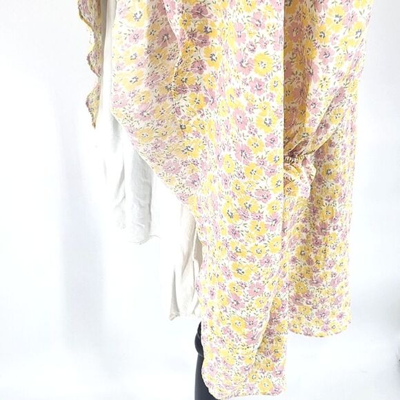 Storia Puff Sleeve Babydoll Mini Dress Size Large White Pink Yellow Floral - Picture 4 of 11